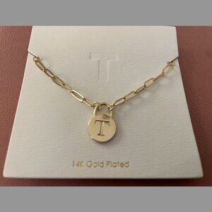 14K Gold Plated "T" Pendant Necklace